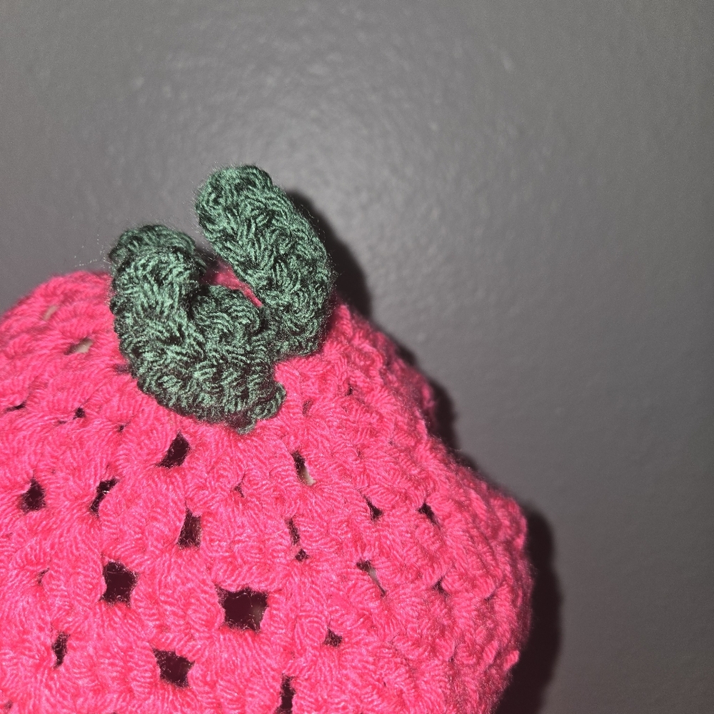 Girl's Raspberry Crochet Bucket Hat - Picture 12 of 15